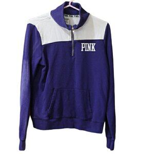 PINK Victoria's Secret Purple White 1/4 Zip Varsity Sweatshirt Faded Small Y2K